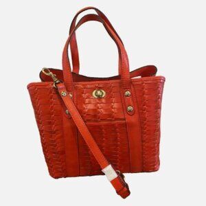 NWT PATRICIA NASH Large Woven Darby Leather Tote Coral Handbag Retail $249.00